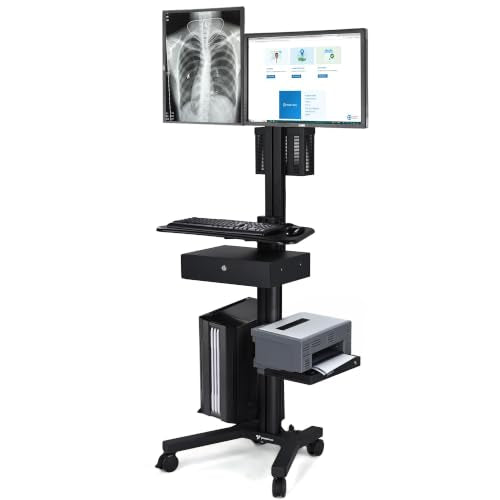 Yescom NexusX Commander Mobile Computer Cart Dual Monitor Mount w/Drawer | Black - color: Black, size: 2 Monitor with Drawer-28"