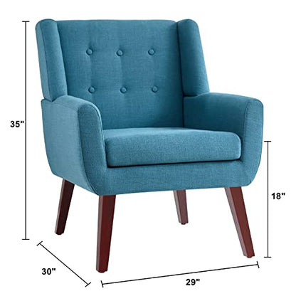 HUIMO Living Room Chairs Set of 2,Upholstered Button Linen Accent Chair | Mid Century Fabric Modern Armchair,Comfy Arm Club Sofa Chairs for Living Room Reading Bedroom,Waiting Room Lake Blue2PCS - color: Lake Blue