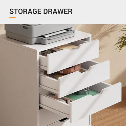 DEVAISE 5 Drawer File Cabinet, Wood Under Desk Drawers Chest White - color: White