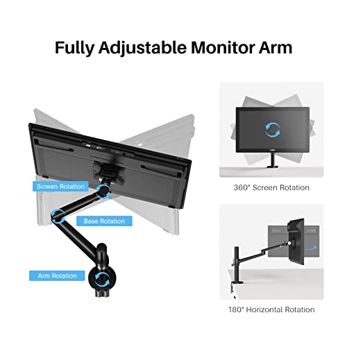 HUION ST410 Single Monitor Arm for Screens up to 32 Inch | Holds up to 17.6 lb, Fully Adjustable VESA Desk Mount, Clamp or Grommet Base - size: Clamp Mount