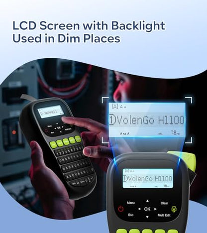 Label Maker Machine with-Tape, Handheld Portable Wire Label Maker | Waterproof-Labels 12mm Laminated, H1100 Labelmaker with Keyboard, Backlight & One-Touch Key, Industrial Electrical Office Use - color: Black, style: Label maker with Tape
