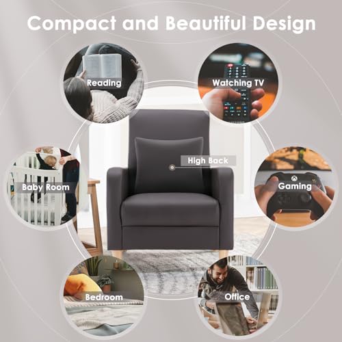 COLAMY Mid-Century Modern Accent Chairs Set of 2, Faux Leather Upholstered Living Room Chairs with Back Pillow & Solid Wood Legs, Comfy Armchair for Living Room, Bedroom, Single Sofa, Dark Brown - color: Dark Brown, size: Set of 2