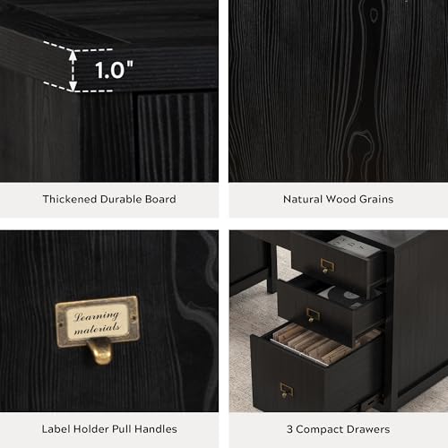 EYYTHUNG 59" Executive Desk with File Drawers Cabinet, Modern Computer Desk with Charging Station, Keyboard Tray, Large Home Office Desk, Farmhouse Wood Desk for Study, Writing, Black - color: Black