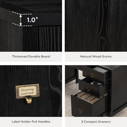 EYYTHUNG 59" Executive Desk with File Drawers Cabinet, Modern Computer Desk with Charging Station, Keyboard Tray, Large Home Office Desk, Farmhouse Wood Desk for Study, Writing, Black - color: Black