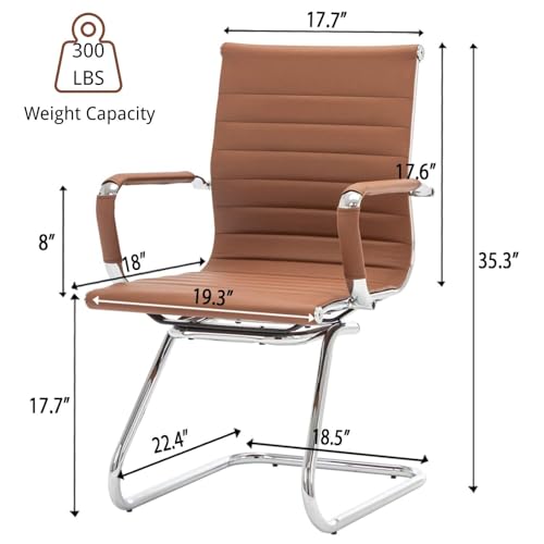 Conference Room Chairs Set of 6, Waiting Room Chairs with Arms, Faux Leather Reception Chairs No Wheels, Office Guest Chairs with Mid Back Support and Chrome Sled Base, Cafe - color: Cafe, size: 6PCS