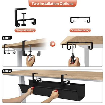 Univivi No Drill Under Desk Cable Management Tray, 28 inch Cable Management - color: Black, size: 28"L x 5.5"W