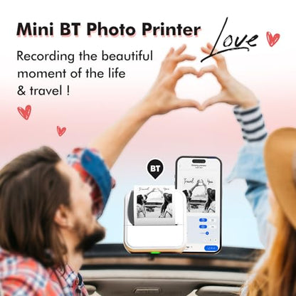 Bisofice Mini Printer with 11 Rolls of Printing Paper 57mm, Mini Pocket Sticker Printer, Portable Thermal BT Photo Printing for Study Notes, DIY, Diary, Pictures, Labels (White) - color: White