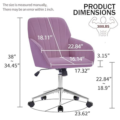 YITAI Velvet Office Desk Armchairs with Silver Base and Wheels,Modern Height Adjustable 360 Degree Swivel Upholstered Vanity Chairs for Living/Room Bedroom/Study,Light Purple - color: Silver Purple