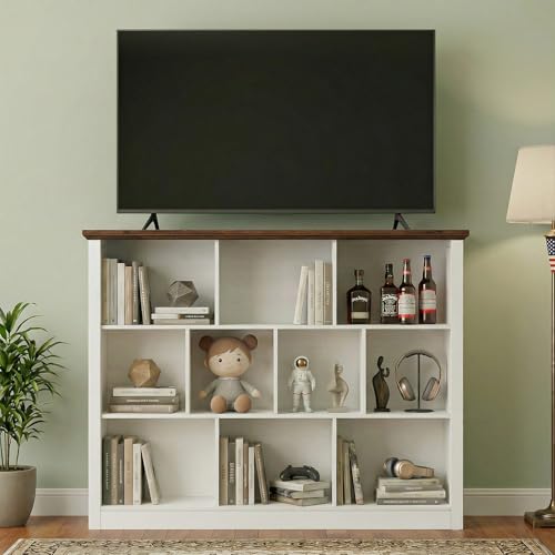 Unikito Cube Storage Shelf, Open Cube Bookshelf with Base, White/Brown - color: Warm White/Brown, size: 10 Cube (50"W x 38.7"H)