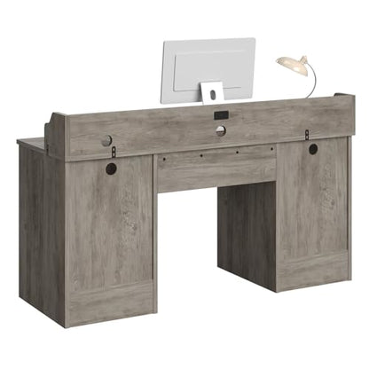 Bestier 59" Executive Desk with Charging Station & Monitor Stand, Grey - color: Grey