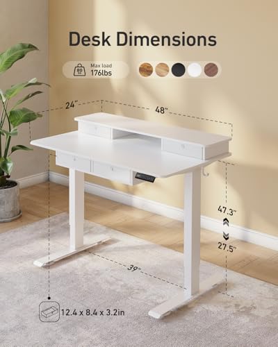 CubiCubi 48" x 24" Standing Electric Desk with Drawers, Warm White - color: Warm White, size: 48 inch