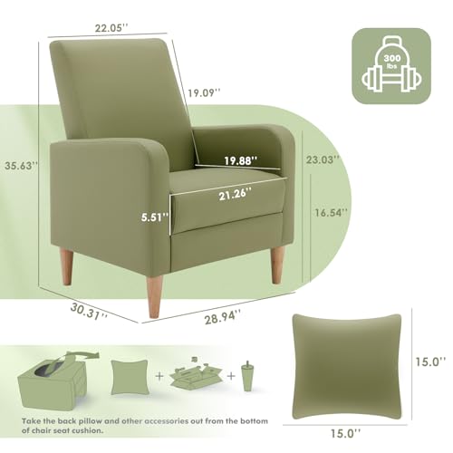 COLAMY Accent Chairs Set of 2, Faux Leather Living Room Chairs with Back Pillow & Solid Wood Legs, Mid-Century Modern Chairs, Comfy Upholstered Armchair for Living Room, Bedroom, Light Green - color: Light Green, size: Set of 2