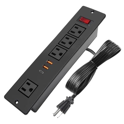 Desktop Recessed Power Strip USB C (Fast Charge 20W),Mounted Desk Plug in Extension Cord 4 Outlets (1 Extra Wide Space) w 3 USB Ports (w Switch) for Conference Counter Table Couch.