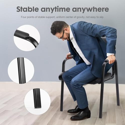 NEWBULIG Waiting Room Chair Set of 6, Leather Stationary Office Guest Reception Chairs No Wheel,Comfy Padded Arms,for Conference Room Lobby Side breakroom