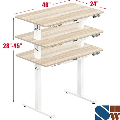 SHW 40-Inch Electric Height Adjustable Standing Desk w/Drawer, Maple - color: Maple, size: 40-Inch
