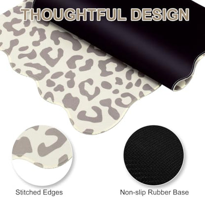 L-SPOUTTO Beige Leopard Mouse Pad,Scalloped Desk Mat XXL Gaming Mousepad | Cheetah Large 35.4x15.7in Non-Slip Rubber Base Keyboard Pad Waterproof Desktop Mat for Laptop Computer Game Home Office - color: Beige Leopard
