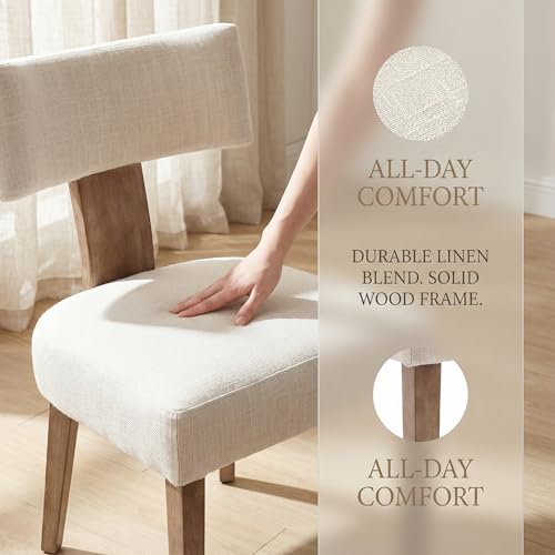 HNY Mid Century Modern Dining Chairs Set of 2, Upholstered Linen Kitchen & Dining Room Chairs with Ergonomic Curved Backrest, Solid Wood Legs, Farmhouse Accent Chair for Home, Apartment, Beige - color: Beige Curved