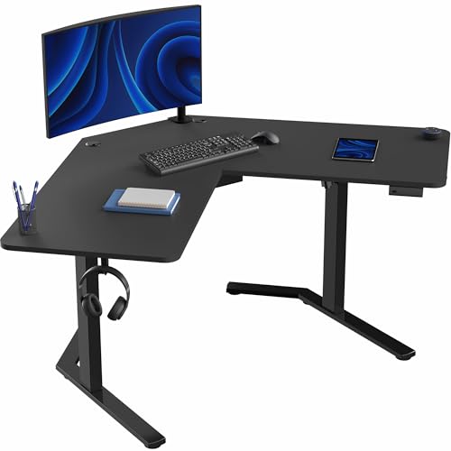 VIVO Black 55 x 55 in Corner Standing Desk, DESK-E1L110B | Electric, L-Shaped Table, Sit Stand, Height Adjustable, Memory Presets, Home and Office Furniture, Black Frame - color: Black, size: 55" x 55"