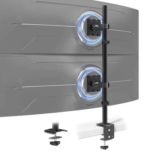 Dual Ultrawide Monitor Mount for 17-49'' Screens | Vertically Stacked, Heavy Duty, Height Adjustable, Tilt, Swivel, Rotate, Max Load 44 lbs per Arm, Vesa 75/100 mm, Black