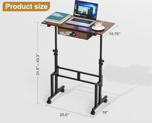 Adjustable Height Standing Desk With Drawer, Rolling Sit Stand Up Desk With Wheels, Small Sit To Stand Computer Desk, Adjustable Desktop Height, On Wheels, Brown, For Walking Pad Laptop Treadmill - color: Brown