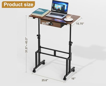 Adjustable Height Standing Desk With Drawer, Rolling Sit Stand Up Desk With Wheels, Small Sit To Stand Computer Desk, Adjustable Desktop Height, On Wheels, Brown, For Walking Pad Laptop Treadmill - color: Brown