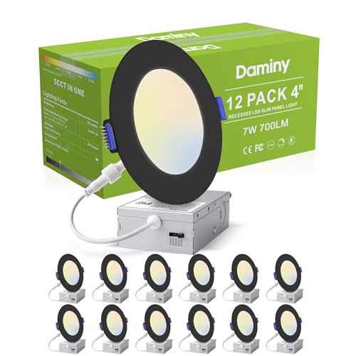 DAMINY 12 Pack 4 Inch LED Recessed Lighting, Canless Wafer Downlight - color: Black, size: 4 Inch