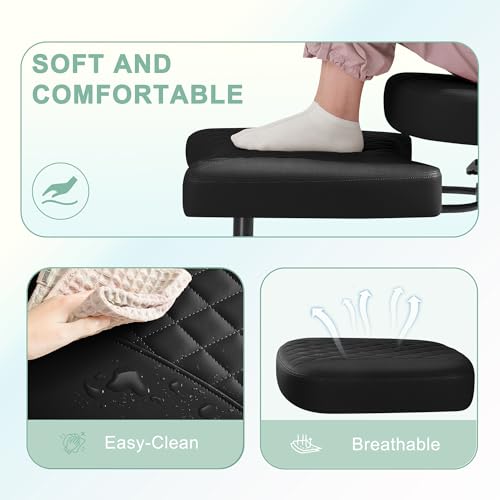 GUNJI Ergonomic Criss Cross Legged Office Chair, 360° Swivel Meditation Kneeling Chair with Wheels, ADHD Chair with Footrest, Lumbar Support, Wider Height Adjustable Seat (Black, Faux Leather) - color: Black