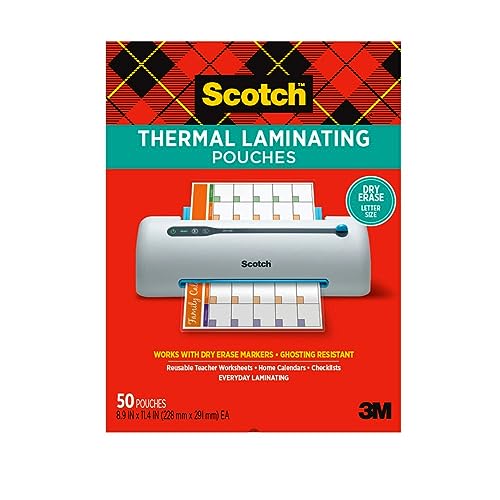 Scotch Thermal Laminator (TL901X) and 50 Scotch Dry Erase Thermal Laminating Pouches | Letter Size | Clear Professional Finish