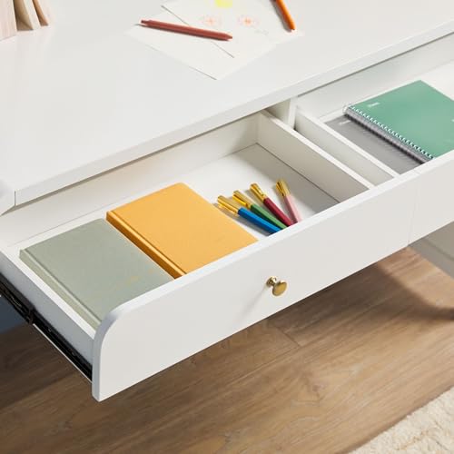 Walker Edison Zoey Modern Curve Design Writing Desk with Drawer, 45 Inch, White - color: White