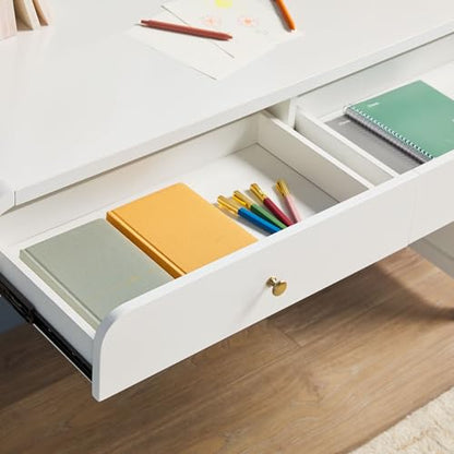 Walker Edison Zoey Modern Curve Design Writing Desk with Drawer, 45 Inch, White - color: White