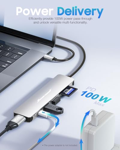 Hiearcool USB C Hub Multi-Port Adapter, 7-in-1 USB-C Dongle with 4K HDMI 100W PD SD/TF Card Reader, USBC Dock Compatible for MacBook Pro/Air Dell XPS Lenovo HP and Other Windows Laptops-Sliver White - color: 7in1-Sliver White