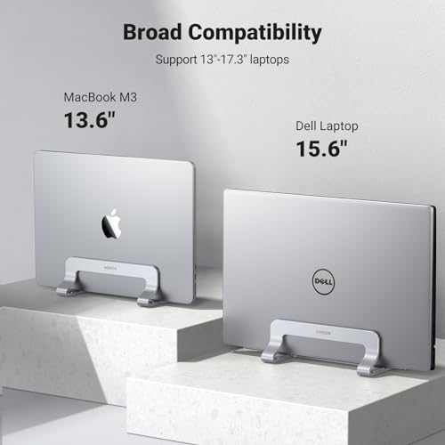 UGREEN Vertical Laptop Stand Holder for Desk Compatible with MacBook Pro, MacBook Air Stand Vertical Aluminum Adjustable for Up to 17.3 Inch Gaming Laptop, Silver - color: Silver