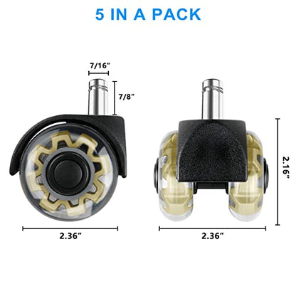 Minewill 2" Office Chair Wheels - Protection for Hardwood Floors and Carpet | Heavy Duty 2000 LBS, 360° Silent Smooth, Standard Stem 7/16″* 7/8″(11mm*22mm),Office Furniture Casters Set of 5(Gold) - color: Gold