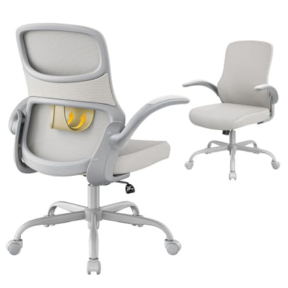 Ergonomic Mesh Office Chair with Flip-Up Armrests | Comfortable Lumbar Support / Comfy Padded Seat / Flip-Up Armrests / Breathable Mesh / Adjustable Height / 360° Swivel - color: Gry-gry