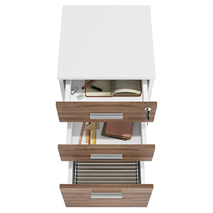 Modern Designs Lazio File Cabinet, Filing Cabinets for Home Office, Drawers for Under Desk, Locking 3 Drawer Rolling Filing Cabinet with Lock, Walnut and White, by Crafts and Comfort - color: Walnut / White