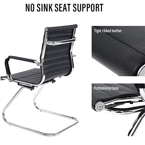 Conference Room Chairs Set of 6, Waiting Room Chairs with Arms, Faux Leather Reception Chairs No Wheels, Office Guest Chairs with Mid Back Support and Chrome Sled Base, Black - color: Black, size: 6PCS