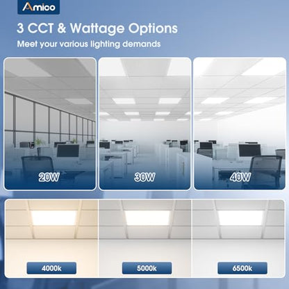 Amico 2 Pack 2x2 LED Flat Panel Light with 3CCT, 40W, 5000LM, UL/FCC
