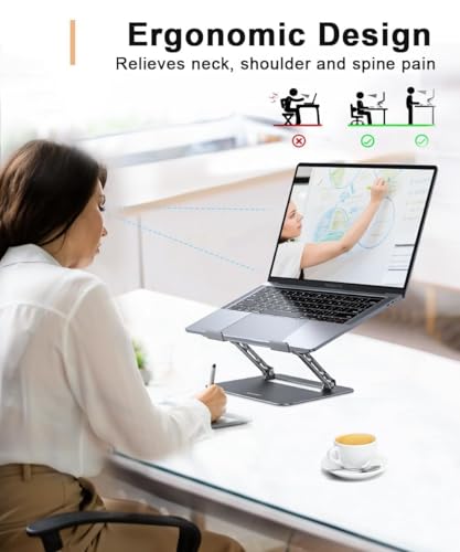 Aoviho Adjustable Laptop Stand for Desk,Portable Laptop Stand Holder and Riser,Foldable Aluminum Notebook Computer Stands for MacBook Air Pro HP Lenovo Dell Samsung Chromebook, 10-15.6 inch, Grey - color: Grey
