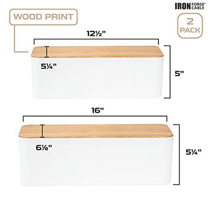 Iron Forge Cable Cable Management Box, 2 Pack - White with Wood Top - color: White-Light Wood