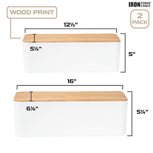 Iron Forge Cable Cable Management Box, 2 Pack - White with Wood Top - color: White-Light Wood