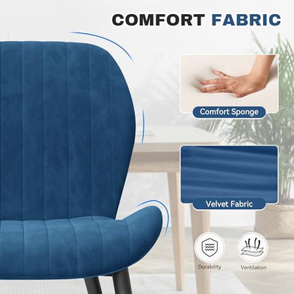 Dining Chairs Set of 2 Modern Velvet Dining Room Chairs Upholstered Dining Chairs with Thick Cushions Metal Legs Armless Back Chair for Kitchen and Living Room Blue - color: Blue（velvet）, size: Set of 2