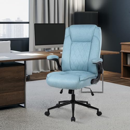 ralex-chair Big and Tall Office Chair -500 lb Office Chair for Big Man, Fabric High Back Office Desk Chair with 120° Tilt Rock,Computer Desk Chair with flip up arm - Light Blue - color: Light Blue, size: set of 1