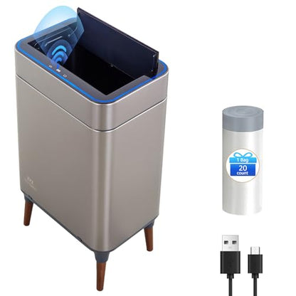 Kitchen Trash Can with Lid 13 Gallon, Automatic Touchless Sensor with Legs | Smart Butterfly Soft-close Lid, 2400mAh Rechargeable Battery, with 20 Trash Bags for Office Bedroom - color: 20 Count Trash Bags