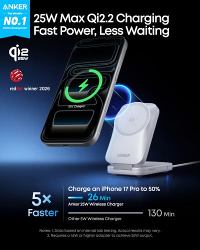Anker Prime 25W Qi2.2-Certified Palm-Sized 3-in-1 Foldable MagSafe Charger | Travel-Ready Charging Station, AirCool Wireless Charger for iPhone 17, Apple Watch, AirPods (Adapter Included, Non-Battery) - color: Radiant White