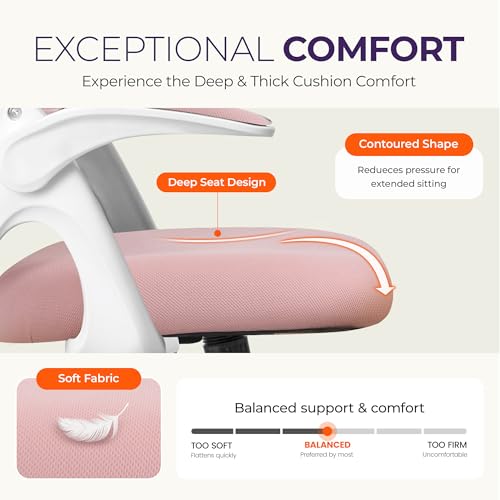NEO CHAIR Office Desk Chair, Ergonomic Mesh with Flip-Up Armrests, Pink - color: Pink