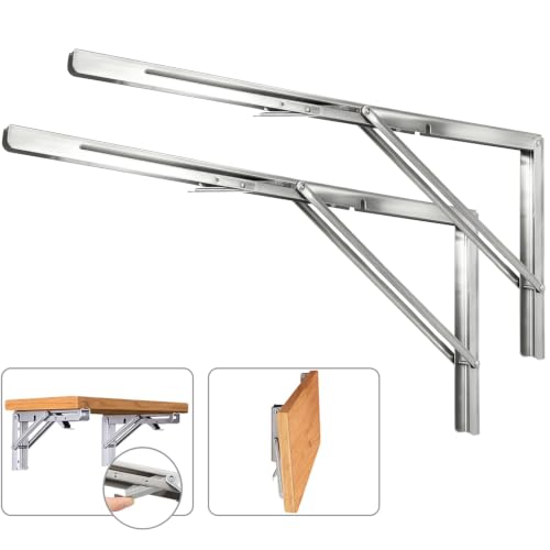24 Inch Folding Shelf Brackets, 2 Pack Stainless Steel Heavy Duty L Bracket - color: Silver, size: 24 Inch