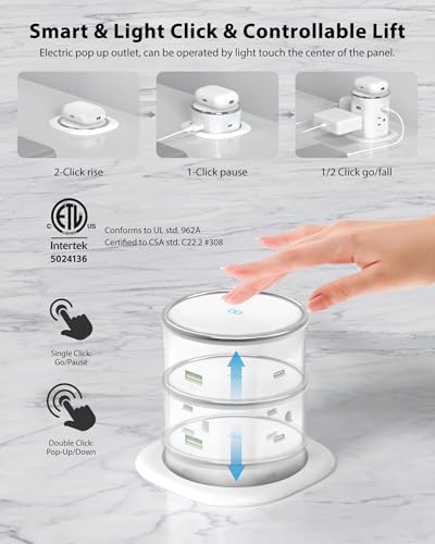 Motorized Pop Up Countertop Outlet with 45W USB C Charging Station | 4AC Outlets & 4 USB & 15W Wireless Charger, 3.15in Hole PopUp Power Electrical Outlets for Kitchen Desktop Counter - color: White