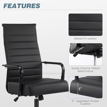JOMEED Office Desk Chair,Conference Room Chair,High Back PU Leather Swivel | Modern Executive Ribbed Design, Ergonomic, Height Adjustable, Wheels and Arms, for Home Office(Black-Black Frame) - color: Black-black Frame
