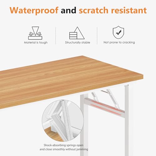 DlandHome 47 Inch Folding Computer Desk, Fully Assembled, Teak White - color: Teak + White, size: 47 Inches