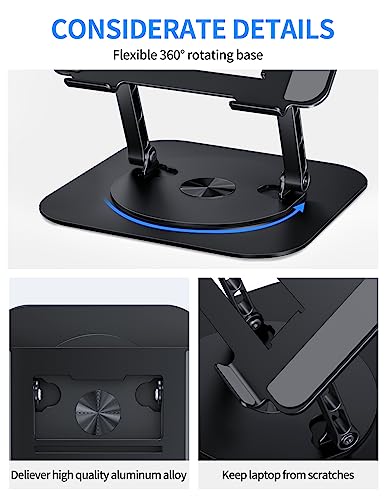 AOEVI Adjustable Laptop Stand with 360 Rotating Base, Computer Stand for Laptop Ergonimic Foldable Laptop Riser for Desk Compatible with MacBook Pro/Air Notebook up to 16 Inches, Black - color: A-Black